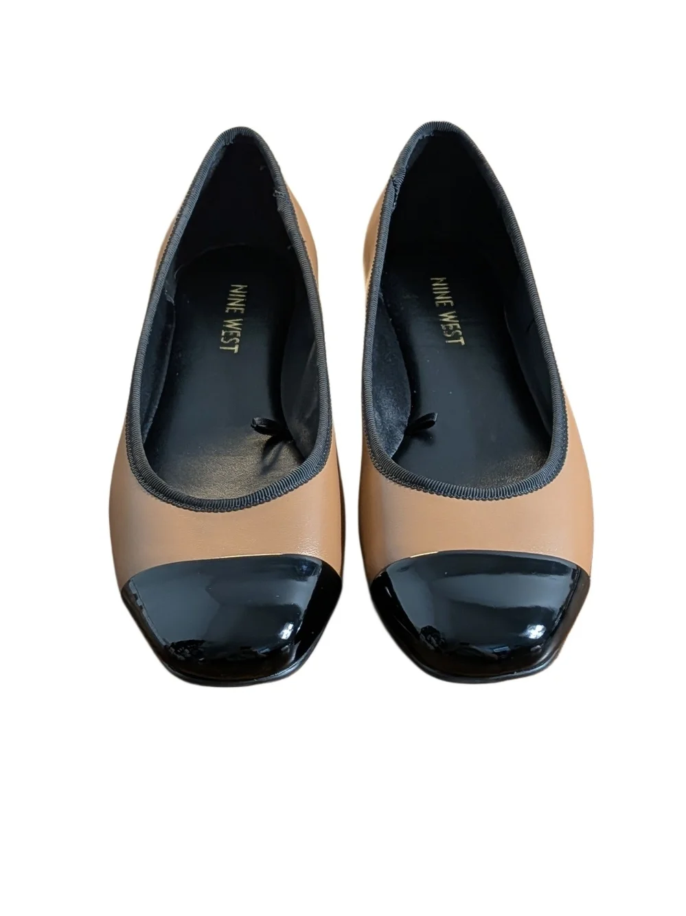 Nine West WTELAND3 Womens Flats Size 7 Pecan Tan Black Cap Toe Ballet Shoes